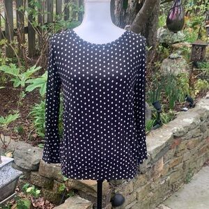 LOFT Black Long Sleeve Top with White Polka Dots